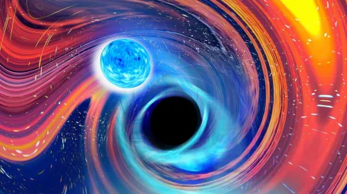 Artystyczna wizja połączenia się czarnej dziury i gwiazdy neutronowej. Źródło: Carl Knox, OzGrav, Uniwersytet w Swinburne.