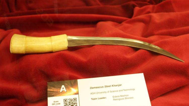 Awarded work of AGH students - Khanjar type knife made of Damascus steel. Source: