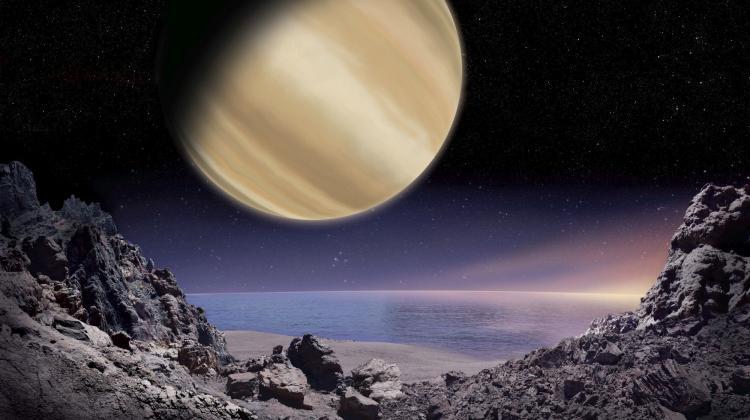 Artist's vision of the BD+14 4559 b planet. Author: M. Mizera / IAU100 / PTA