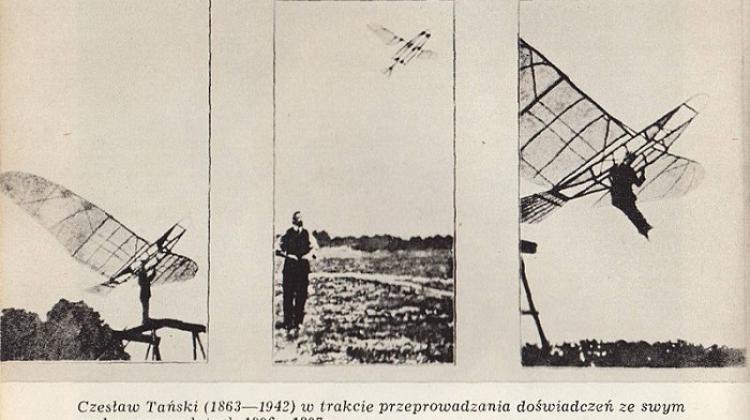 Czesław Tański podczas prób szybowca własnej konstrukcji, Wikipedia, domena publiczna