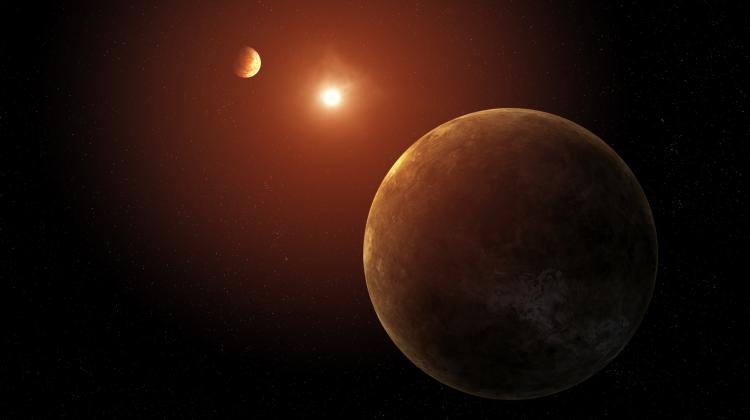 Artystyczna wizja dwóch z siedmiu planet w systemie Kepler-385. Źródło: NASA/Daniel Rutter