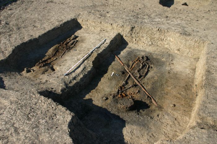 Dwa z grobów wojowników w czasie badań archeologów w Ciepłem. Fot. Z. Ratajczyk