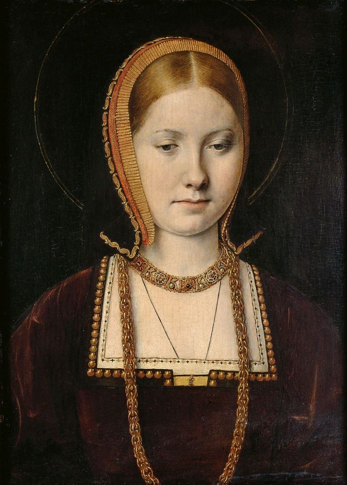 Michel Sittow, Portret Katarzyny Aragońskiej lub Mary Rose Tudor, ok. 1505 lub ok. 1514, olej na desce, 28.7 x 21 cm, Kunsthistorisches Museum Wien, inv. Gemäldegalerie, 7046