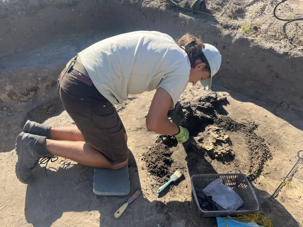 Szkielet psa złożony przy starożytnym piecu hutniczym. To możliwa ofiara zwierzęca w celu zapewnienia udanego wytopu Fot. Agata Wiśniewska