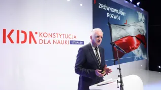 Wicepremier, minister nauki i szkolnictwa wyższego Jarosław Gowin () uczestniczy w prezentacji projektu ustawy "Prawo o szkolnictwie wyższym i nauce" na ASP w Warszawie. Fot. PAP/Paweł Supernak 22.01.2018