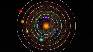 The six planets of the HD110067 system form an interesting geometric pattern resulting from their resonance. Source: © CC BY-NC-SA 4.0, Thibaut Roger/NCCR PlanetS