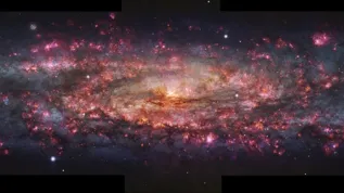 Galaktyka Rzeźbiarza (NGC 253), fragm. – zdjęcie w tysiącach kolorów uzyskano instrumentem MUSE na teleskopie VLT. Źródło: ESO/E. Congiu et al.