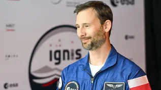 15.04.2025. Astronauta Sławosz Uznański-Wiśniewski. Fot. PAP/Radek Pietruszka