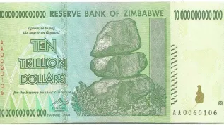 Nagroda dla laureatów Ig Nobla - banknot o nominale 10 trylionów dolarów Zimbabwe, źródło: Wikipedia