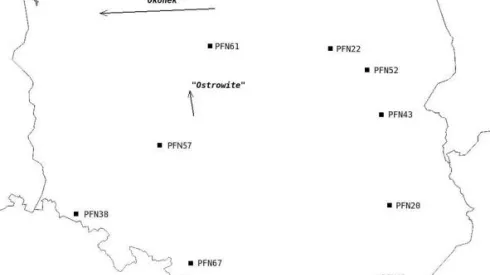 Mapa przedstawia trasy przelotu dwóch bolidów z nocy 31.10/1.11.2015 r. oraz rozmieszczenie stacji bolidowych, które zarejestrowały przelot tych meteorów. Źródło: Polska Sieć Bolidowa. 