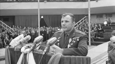 Na zdjęciu Jurij Gagarin. Fot. PAP/Henryk Grzęda 22.07.1961