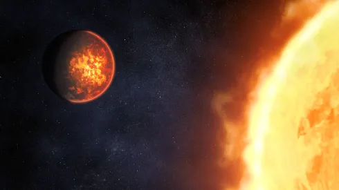 Artystyczna wizja gorącej planety skalistej krążącej bardzo blisko swojej gwiazdy. Źródło: NASA.