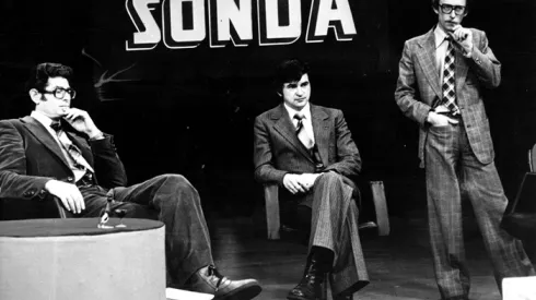 Polska 1979-01-23. Program "Sondy" - Muzyka i komputery. Nz: m.in. prowadzący Zdzisław Kamiński (L) i Andrzej Kurek (P). soa PAP/Edmund Radoch