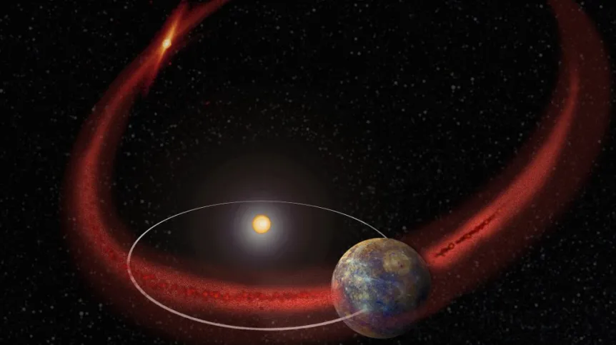 Schemat orbity Merkurego i orbity strumienia meteoroidów związanego z kometa Enckego. Źródło: NASA/Goddard 