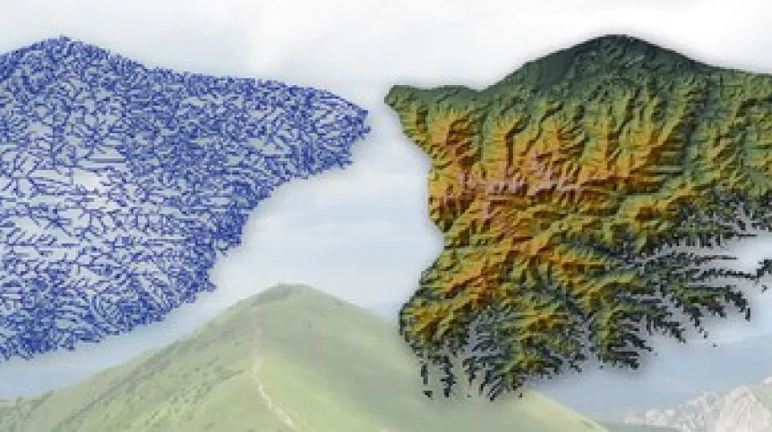 Ziemskie masywy górskie współdzielą te same uniwersalne cechy. Stają się one widoczne, gdy mapy topograficzne (tu: Alp Liguryjskich) przekształca się w mapy grani. (Źródło: IFJ PAN)