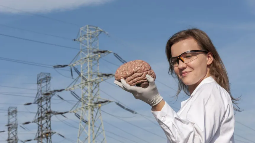 Badania prowadzone w IChF PAN z wykorzystaniem nowej metody badawczej umożliwiają wczesne wykrycie niedoboru neuroprzekaźników, co pomoże zapobiegać różnym chorobom. Na zdjęciu Magdalena Kundys-Siedlecka z mózgiem na dłoni. Mózg został wypożyczony z Instytutu Biologii Doświadczalnej im. Marcelego Nenckiego PAN. (Źródło: IChF PAN, Grzegorz Krzyżewski)