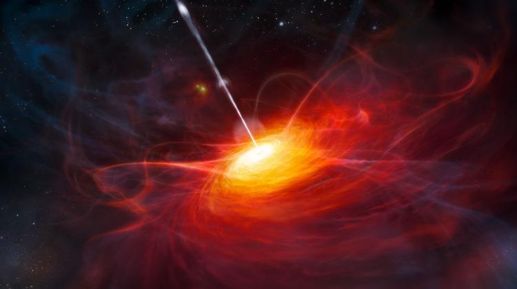 Artist's rendering of the quasar ULAS J1120+0641. The object is 13 billion light years from Earth. The laws of physics in that area of the Universe may differ slightly from those in our area. ESO/M. Kornmesser / CC BY (https://creativecommons.org/licenses/by/4.0)