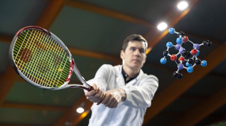 In mechanochemistry, the molecules are hit to generate energy needed for chemical reaction to occur. It's like hitting the tennis ball to start the rally. Source: IPC PAS, Grzegorz Krzyżewski
