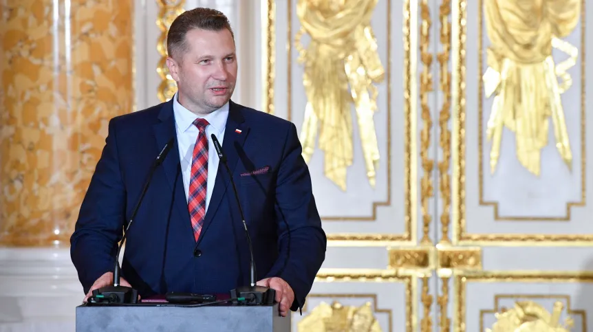 20.06.2023. Minister edukacji i nauki Przemysław Czarnek podczas uroczystości wręczenia Nagród Kopernikańskich w Sali Wielkiej Zamku Królewskiego w Warszawie. PAP/Radek Pietruszka