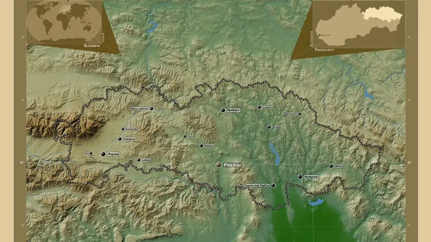 Kraj preszowski, Słowacja. Epicentrum trzęsienia ziemi było położone 18 km na NW od miejscowości Humenné. Źródło grafiki: Adobe Stock