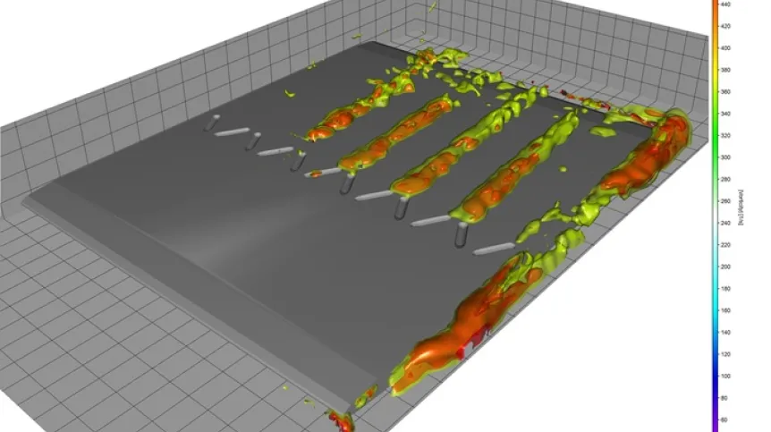 Obrazowanie działania pasywnego sterowania przepływem za pomocą dołków poprzez izolinie wirowości; W. Stryczniewicz, Application of Helium Filled Soap Bubbles and STB for 3D PIV investigations of large-scale passive flow control devices, 22nd International Symposium on the Application of Laser and Imaging Techniques to Fluid Mechanic