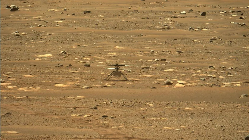 Dron Ingenuity. Zdjęcie wykonane z łazika Perseverance za pomocą instrumentu Mastcam-Z. EPA/NASA/JPL-Caltech/HANDOUT, Dostawca: PAP/EPA.