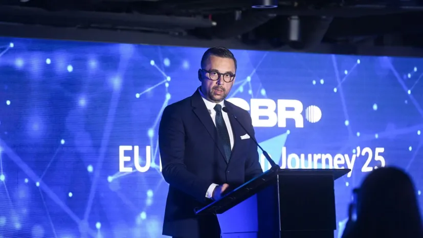 13.05.2025. Przewodnictwo Polski w Radzie UE. Minister nauki i szkolnictwa wyższego Marcin Kulasek na konferencji EU Innovation Journey&#039;25, w Warszawie. PAP/Piotr Nowak