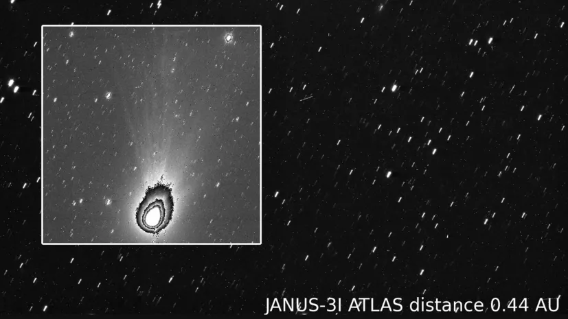 Międzygwiazdowa kometa 3I/ATLAS sfotografowana 6.11.2025 r. przez sondę Juice. Źródło: ESA/Juice/JANUS.