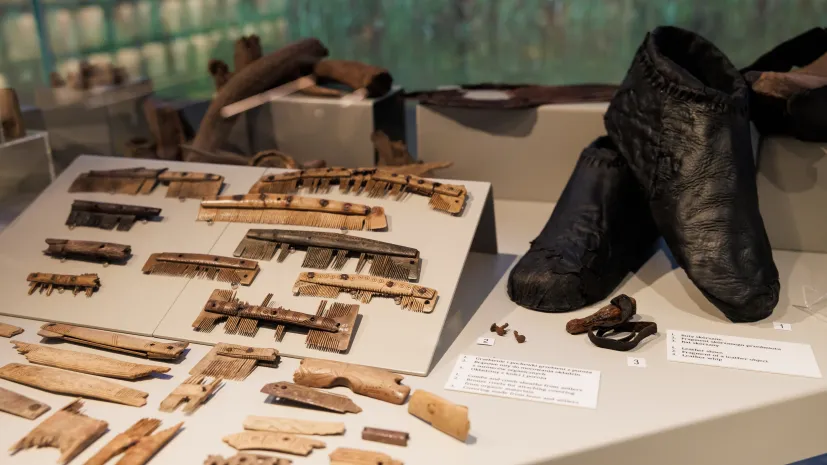 27.08.2026. Przedmioty wydobyte z terenów dawnej osady na nowo otwartej wystawie stałej „Tajemnice początków Polski - Ostrów Lednicki” w Muzeum Pierwszych Piastów na Lednicy w Dziekanowicach, 27 bm. W muzeum otworzono także nowoczesną przestrzeń obsługi, sklep muzealny i kawiarnię z widokiem na Jezioro Lednica. (sko) PAP/Marek Zakrzewski 